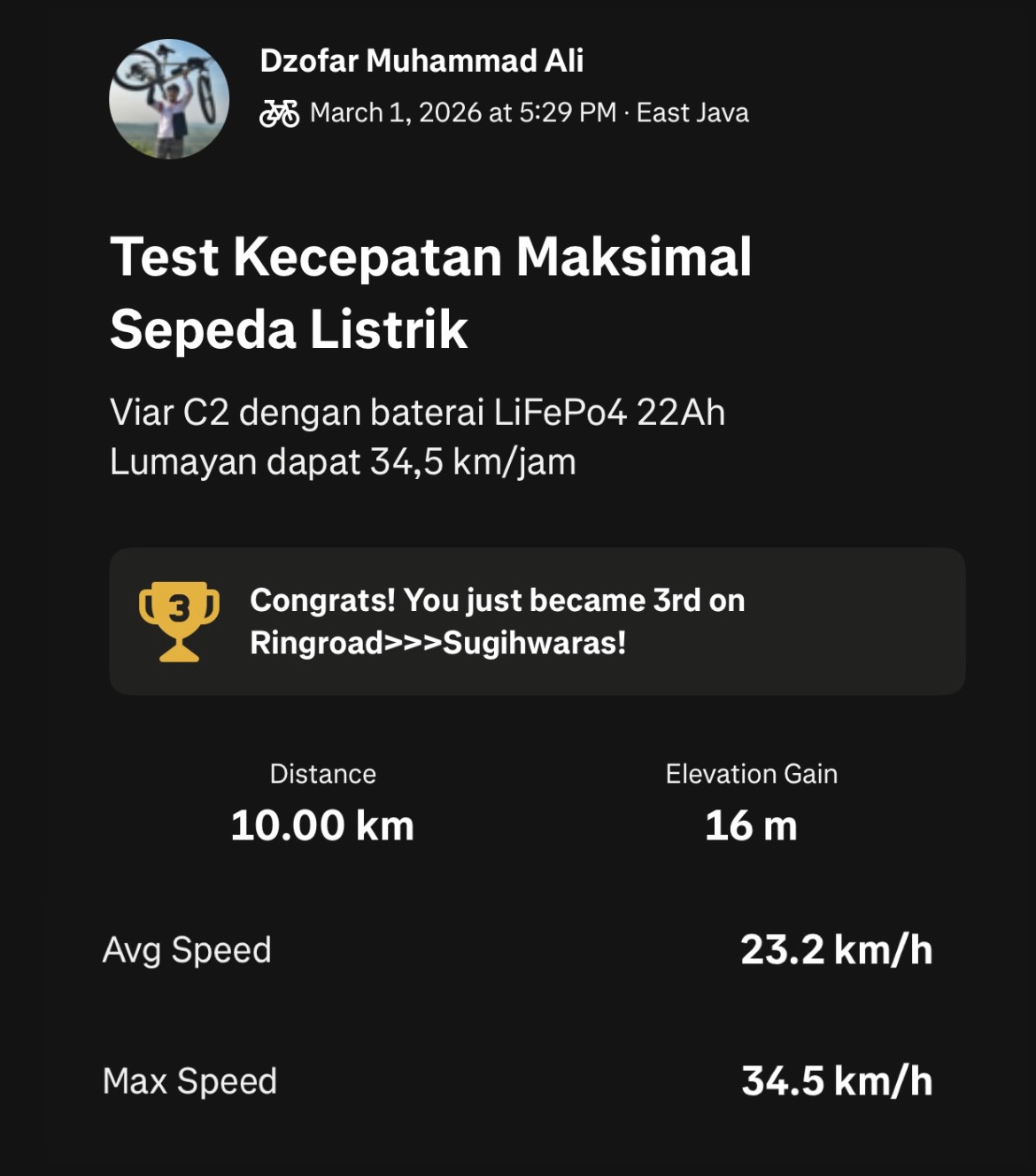 Kecepatan Maksimal baterai LiFePo4 Viar C2 