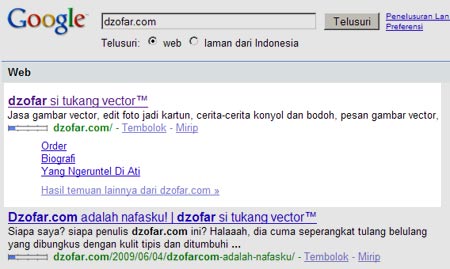 list link halaman dzofar.com di pencarian google