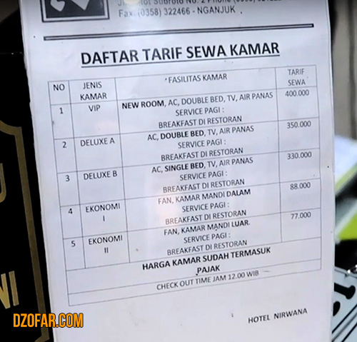 Harga Hotel Nirwana