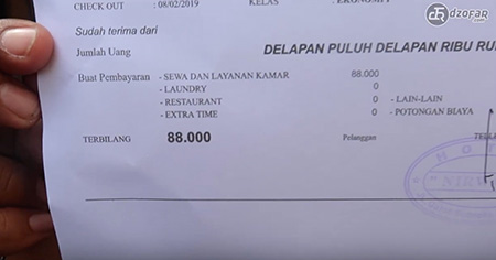 Nota pembayaran Hotel Nirwana