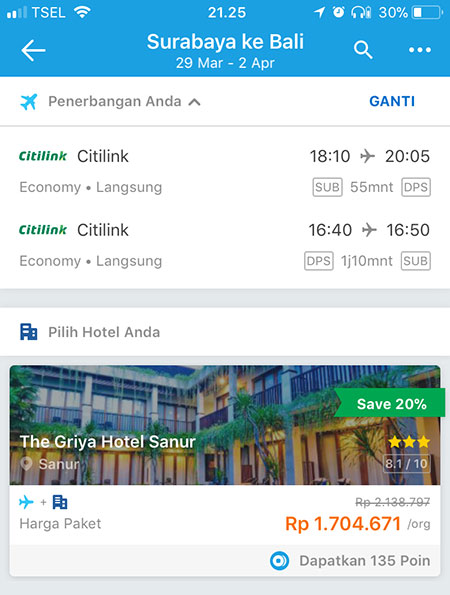 Harga paket Pesawat + Hotel