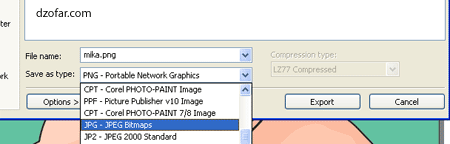 pilih File of type: JPEG Bitmaps